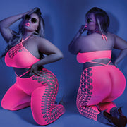 Fantasy Lingerie Glow Own The Night Bodystocking-Neon Pink (OS-QUEEN)