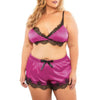 Oh La La Cheri Lingerie Plus Size Claudette Satin Bra & Short Set - SIZE 3X/4X