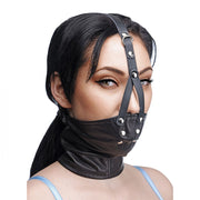 XR Brands Leather Neck Corset Harness with Stuffer Gag