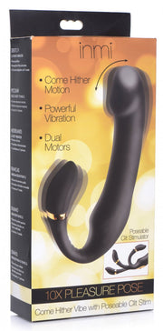 10X Pleasure Pose Come Hither Silicone Vibrator with Poseable Clit Stimulator