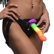 Proud Rainbow Silicone Dildo with Harness & vibrating bullet (SHIP ONLY)